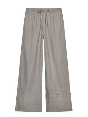 Zara 100% Linen Palazzo Wide Leg Trouser Pants Full Length High Rise Grey
